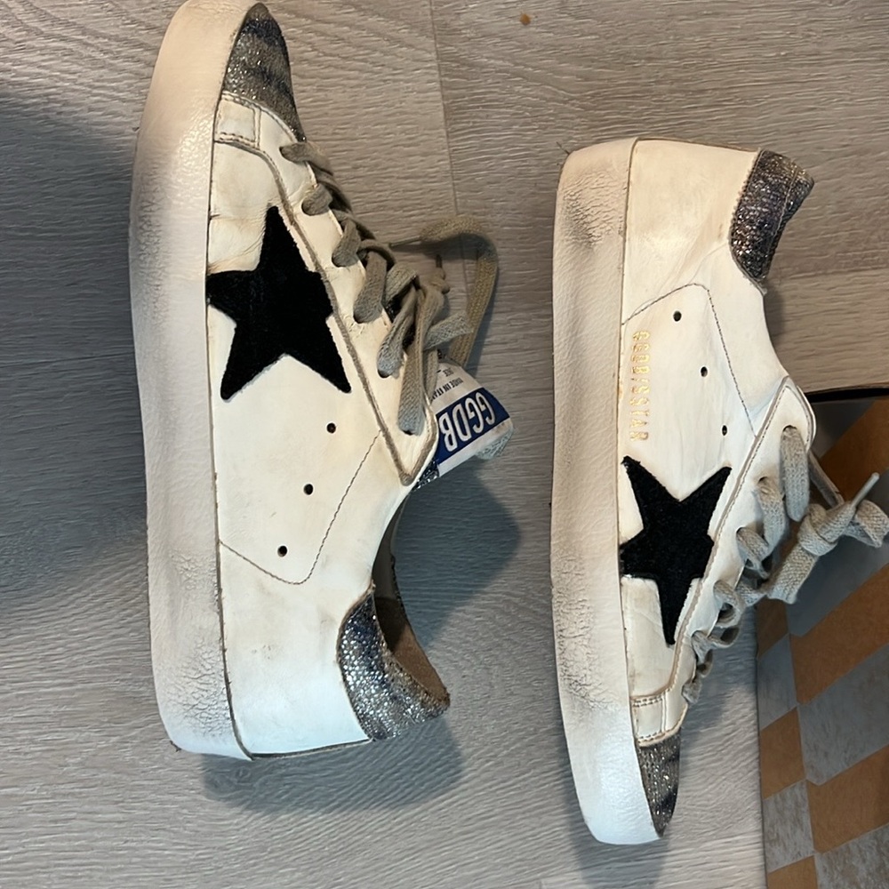 Golden Goose Silver and White Sneakers